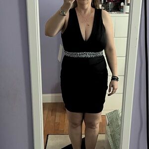 Honey and Rosie Black Mini Dress with Rhinestone Accents